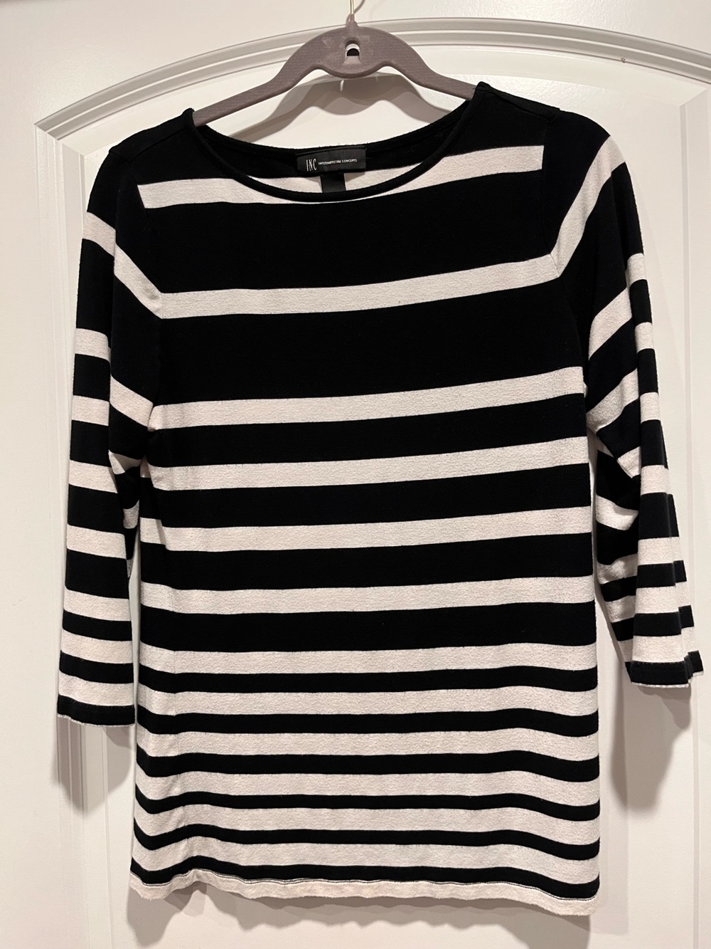 INC International Concepts Black and White Striped Long Sleeve Top